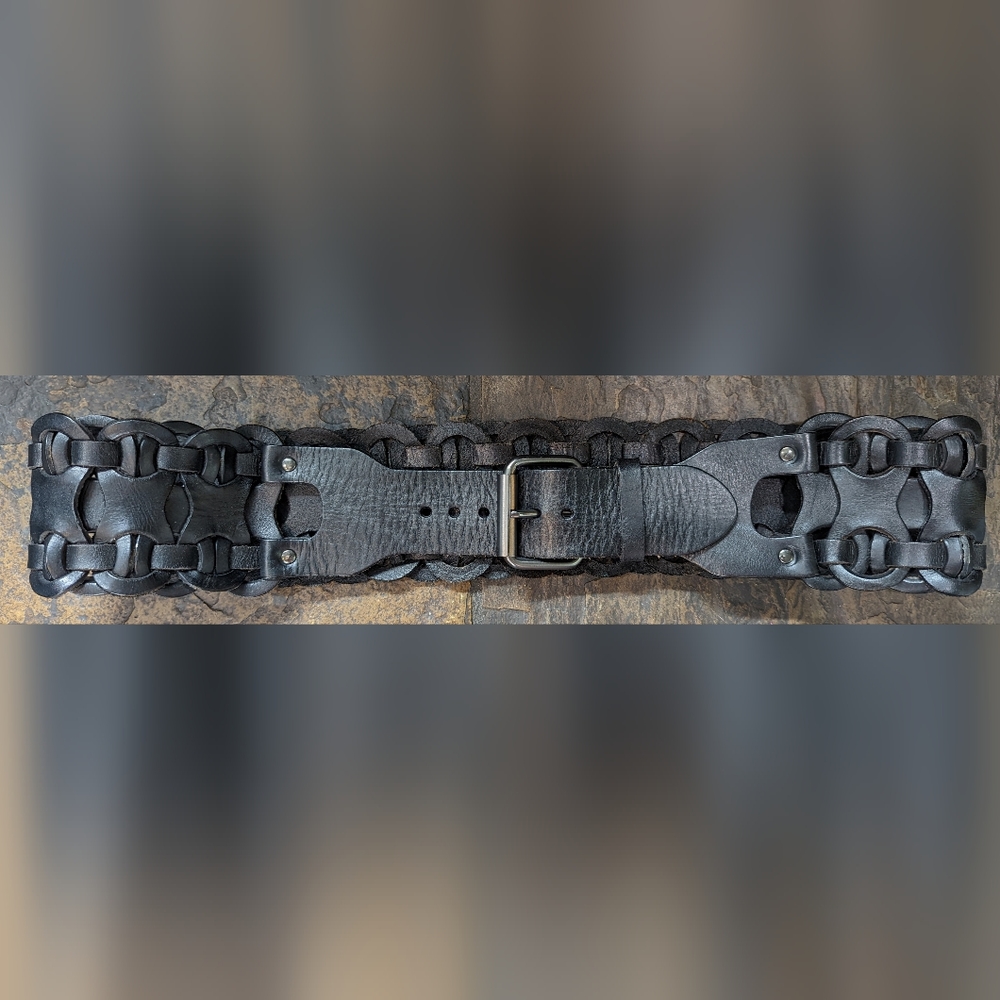 Black Woven Leather Belt 3" Wide High Fashion